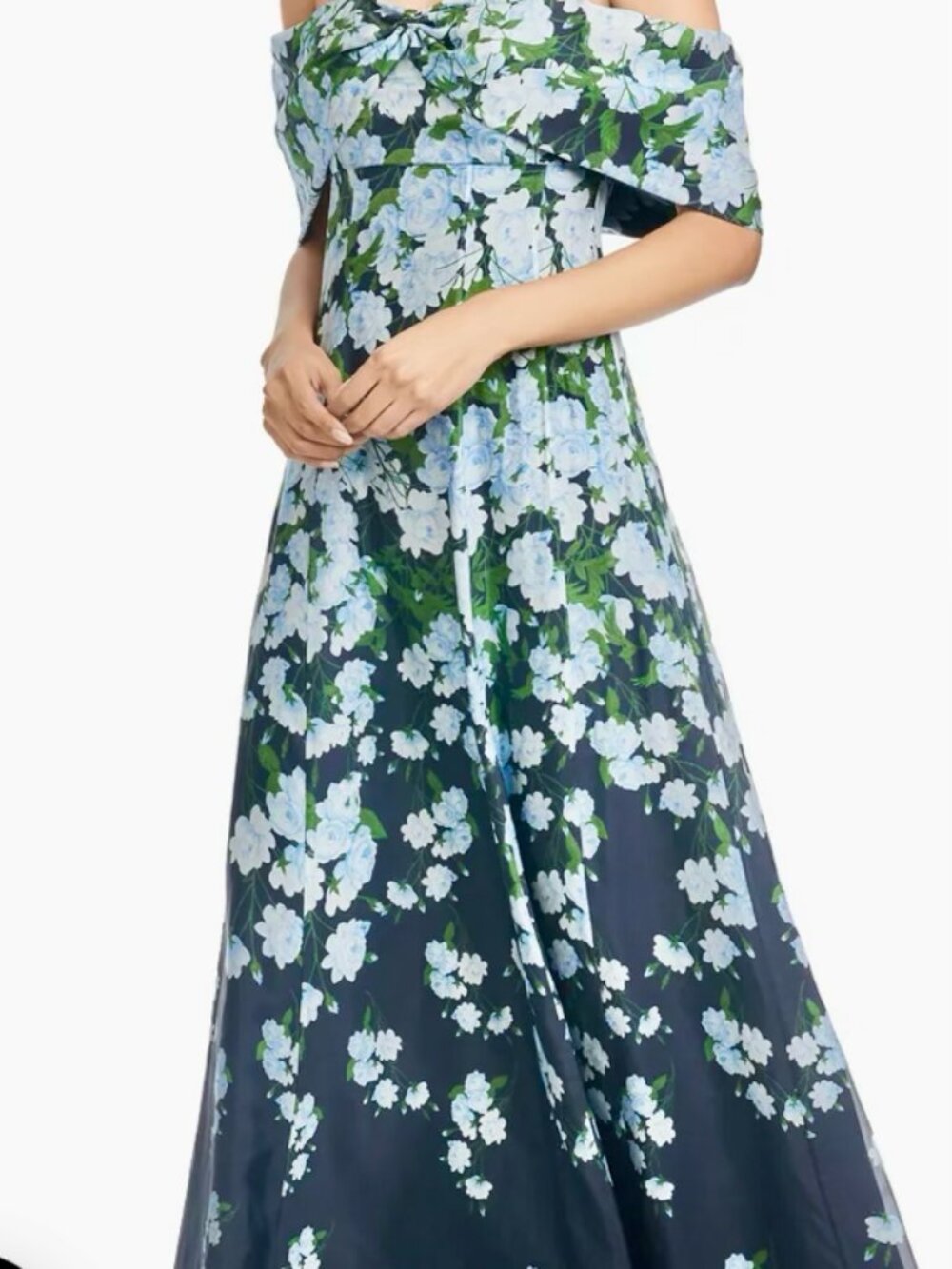 Sachin and Babi Kennedy Navy floral off the shoulder gown size 8